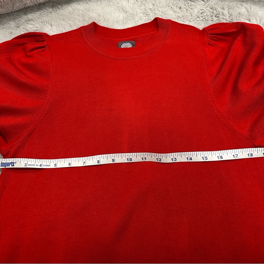 Vince Camuto Red Knit Dress Puff Sleeve Midi Spring Event Dress Size M NWT - Picture 8 of 11